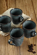 famiware Coffee Mugs Set of 4, Ocean Round 11.5oz Coffee Cup Set with Handle for Cocoa, Milk, Hot Chocolate, Stoneware Cups for Kitchen, Reactive Glaze, Microwave Dishwasher Safe, Deep Forest by CozyNest Decor
