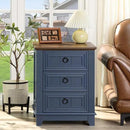 18" Farmhouse Night Stand with 3 Drawers, Wood End Table Dresser for Bedroom, Navy Blue Nightstand, Bed Side Table with Metal Handle, Bedside Cabinet for Bedroom Living Room, Closet by CozyNest Decor