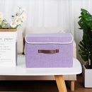 ANMINY Storage Bin with Lid Storage Boxes with PU Leather Handles PP Plastic Board Decorative Foldable Lidded Cotton Linen Fabric Home Cubes Baskets Closet Organizer Container - Purple, Large Size by TinyTreasures Baby Boutique
