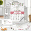 Personalized Baby Crib Bedding Set - Custom Name Lovely Elephant Design 3 Pcs Set - Soft Blanket with Double Layer Dotted Backing, Fitted Sheet, Room Rug for Newborns Boys Girls Shower Gift by TinyTreasures Baby Boutique