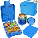 Bento Lunch Box Set With 10oz Soup Thermo, Leak-proof Lunch Containers with 4 Compartment, Kids Hot Thermo Food Jar/Insulation Lunch Bag, Food Containers for School （Blue） by TinyTreasures Baby Boutique