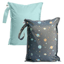Tiny Twinkle Mess-Proof Waterproof Wet Dry Bag | 2-Pack Reusable Wet Bags for Swimsuits & Baby Clothes | Leakproof Wet Bag for Travel & Diaper Changes for Baby (Space, Ice Blue) by TinyTreasures Baby Boutique