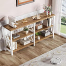 LVB Industrial Entryway Table, Farmhouse Rustic Console Table Behind Couch, Long Metal Sofa Table with Storage Shelf, Modern Hallway Table for Living Room Bedroom,White and Rustic Oak,63 inch by CozyNest Decor