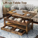 Rolanstar Coffee Table, 47.2" Lift Top Coffee Table with Drawers and Hidden Compartment, Retro Central Table with Wooden Lift Tabletop, for Living Room, Rustic Brown by CozyNest Decor