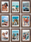 Vittanly 4x6 Picture Frames Set of 9, Shatter Resistant Plexiglass, Display 3.5x5 Pictures with Mat or 4x6 without Mat, Photo Frames for Wall or Tabletop, Engineered Wood, Brown by CozyNest Decor