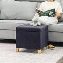 Adeco Fabric Storage Ottoman Bench with Solid Wood Legs, 17.7" Square Dark Grey Cotton Linen Cube Foot Stool, Upholstered Button Tufted Vanity Chair with Hinged Lid for Living Room, Bedroom, Dorm by CozyNest Decor