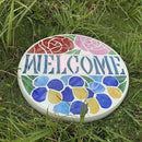 Bieye MSS002 Rose Flowers Tiffany Style Stained Glass Mosaic Decorative Stepping Stone for Garden Decor (12" Round, Welcome Sign) by CozyNest Decor