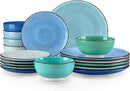 vancasso Bonita Dinnerware Set Blue Stoneware 18 Pieces Service for 4, Handpainted Spirals Pattern Stoneware Plates and Bowls Set by CozyNest Decor