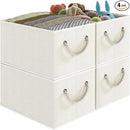 Closet Storage Bins, Linen Closet Organizers and Storage Basket for Shelves, Collapsible Shelf Baskets for Organizing Shelves, Bedroom Clothes Basket, Beige, 3 Pack by CozyNest Decor