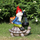 Gnome and Turtle Garden Decor, Large Outdoor Garden Sculptures & Statues, Outside Patio Yard Lawn Decorations, Housewarming for Women, Mom, Grandma with Solar Lantern by CozyNest Decor
