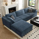 118" Cloud Couch Modular Sectional Sofa for Living Room,Modern Sofa with Deep Seat，L-Shape Boneless Couch with Ottoman,Comfy Upholstered Corduroy Couches for Apartment, Studio, Office,Bedroom，Blue by CozyNest Decor