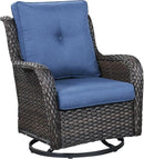 Outdoor Patio Swivel Rocker Chairs - Single Wicker Rattan Patio Swivel Rocking Chair with High Back,Deep Seating and Comfort Cushions for Deck Porch Garden,Brown/Blue by GreenHaven Gardens