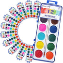 12 Color Watercolor Paint for Kids, 12 Pack Washable Water Color, Classroom Set, Woodbrushes Included by TinyTreasures Baby Boutique