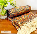 Handmade Cotton Throw Blanket | Floral Block Print in Orange & Navy | 48x70 Inches Fringed Bed Runner | Lightweight Boho Sofa Throw for Couch, Living Room & Bedroom Decor by CozyNest Decor