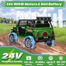 24V 4WD Ride on Truck Car w/800W Motors, Gift Flower, Remote Control, 2 Seaters, Light Bar, 3 Speeds, Pop Music, Power Four Wheels, 24 Volt Ride on Toy Car for Big Kids, Green by TinyTreasures Baby Boutique