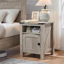 OKD Farmhouse End Table with Charging Station, 18" Rustic Nightstand with Adjustable Storage Shelf, Wood Rustic Wood Sofa Side Table for Bedroom by CozyNest Decor