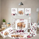Custom Baby Crib Bedding Set, 5 Pcs Personalized Name Baby Crib Sets for Infant Toddler, Purple Highland Cow Nursery Bedding Set for Baby Girls, Double Layer Baby Bedding Sets Customized Gifts by TinyTreasures Baby Boutique