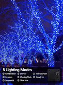 EEW 2-Pack 200 LED Solar String Lights Outdoor, Solar Christmas Lights with 8 Lighting Modes, Waterproof Green Wire Solar Tree Lights for Outside Xmas Wedding Party Garden Patio Decorations (Blue) by GreenHaven Gardens