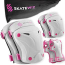 SKATEWIZ Knee Pads for Kids - Knee and Elbow Pads Set - PROTECT-1 - Size M Pink White - Wrist Guards for Skating, Skateboard, BMX and Scooter 8-12 by TinyTreasures Baby Boutique
