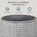 Worth Garden 12" Dia x 15" H Grey Round Planter – Lightweight Magnesium Oxide Cement Plant Pot with Texture – Raised Pattern Concrete Look – Drainage Hole – Indoor & Outdoor Use by CozyNest Decor