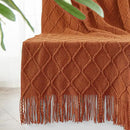 inhand Knitted Throw Blankets for Couch and Bed, Soft Cozy Knit Blanket with Tassel, Orange Rust Lightweight Decorative Blankets and Throws, Farmhouse Warm Woven Blanket for Men and Women, 60"x80" by CozyNest Decor