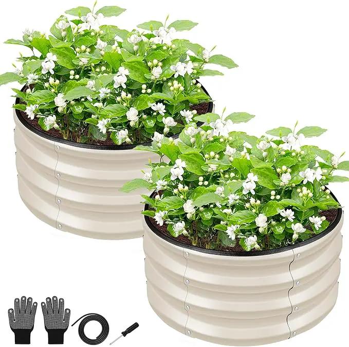 ZXZYHFTY Round Galvanized Raised Garden Bed kit,White Outdoor Garden Raised Planter Box, Round Large Metal Raised Garden Beds for Vegetable 2 * 2 * 1ft 2 Pcs, photo 2 of 9