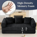 Convertible Sleeper Sofa Bed with Pillow, 4-in-1 Corduroy Folding Mattress Couch with Fixed-Shape Frame, Futon Fold Out Floor Sofa Cama Lounge Couch for Living Room Bedroom Studio, Black by CozyNest Decor