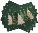 Green Christmas Tree Placemats Set of 4, 12x18 Inch Xmas Trees Snowflakes Winter Holiday Place Mats Seasonal Washable Linen Table Mats for Indoor Outdoor Kitchen Dining Party Décor by CozyNest Decor