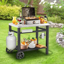 Outdoor Grill Table, Movable Dining Cart, Pizza Oven Table Stand, Double-Shelf Grill Stand, Food Prep and Work Cart with Wheels, Hooks, Fits for Blackstone Ninja by CozyNest Decor