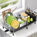 Dish Drying Rack, Expandable Stainless Steel Dish Rack with Drainboard Set Kitchen Sink Organizer for Counter, Large Capacity Kitchen Accessories, Smooth Water Flow by CozyNest Decor