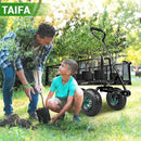 Taifa Heavy Duty Utility Steel Garden Cart 880 Lbs Capacity with Detachable Side Panels Convert to Flatbed for Yard Lawn and Farm, Metal Wagon with 180° Rotating Handle, Black by GreenHaven Gardens