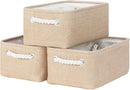 Bidtakay Small Storage Baskets for Shelves 3 Pack Fabric Storage Bins for Organizing Linen Collapsible Organizer for Closet-Flaxen by TinyTreasures Baby Boutique