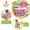 Bright Starts Pop 'N Sit Portable Booster, Indoor/Outdoor Use, Floor Seat with Feeding Tray, Pink, 6 Mos - 3 Yrs by TinyTreasures Baby Boutique