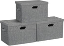 Large 17" 36 Quart Collapsible Stackable Storage Bins with Lids, 3 Packs Black and White Mix Linen Fabric Closet Boxes with Lids, Storage Cube Baskets Container Organizers (17x12x11) by CozyNest Decor