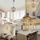 4 Light Farmhouse Chandelier, Rustic Ceiling Light Lantern Light Fixture with Wood Painted Metal Cage and Adjustable Chain, E12 Base Geometric Hanging Light Fixture for Entryway, Kitchen, Indoor by CozyNest Decor