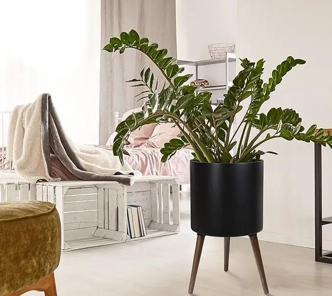 D'vine Dev 14 Inch Planter Pot with Stand, Mid-Century Tall Plant Pot with Legs for Indoor Plants, X-Large, Black, 88-O-D-2, photo 6 of 6