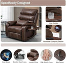 Power Lift Recliner Chair for Adults Elderly Lay Flat Leather Recliners with Massage Heating, Extended Footrest, Wireless Charging Device, USB Ports, Cup Holder, Lumbar Pillow, Up to 400LBS by CozyNest Decor