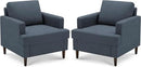 Mid-Century Accent Chair,Modern Linen Fabric Armchair for Living Room,Comfy Upholstered Reading Accent Chairs for Bedroom,Single Sofa Chair with Wood Legs (Blue Grey, 2 Pack) by CozyNest Decor