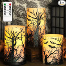 Halloween Decor Flameless Candles Set of 3 Black Spooky Bats Decal Flickering Candles Battery Operated with Remote Real Wax LED Pillar Candles for Halloween Party Horrible Theme Decor by GreenHaven Gardens