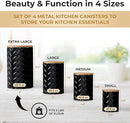 Pebble & Stem® Black Metal Canister Set for the Kitchen Counter, Food Canister Set of 4, Airtight Lids, Sugar and Flour Containers for Countertops, Coffee and Tea Storage, Farmhouse Decor by CozyNest Decor