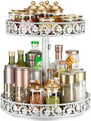 2 Tier Lazy Susan Organizer Turntable Adjustable,12 Inch Two Tier Lazy Susan Metal Easy Assembly Cleaning, Rotating Spice Rack Organizer for Cabinet Dining Table Kitchen Countertop White by CozyNest Decor