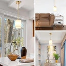 Modern Gold Pendant Light 3 Pack Brushed Brass Mid Century Chandelier White Cylinder Glass Shades Adjustable Rods Farmhouse Ceiling Hanging Lighting Fixture Kitchen Island Dining Room Bedroom by CozyNest Decor