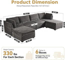 Modular Sectional Sofa, 130.7 Inch U Shaped Couch Set for Living Room, 4-Seater Comfy Cloud Couches with Two Movable Ottoman, Plush Corduroy, Gray by CozyNest Decor