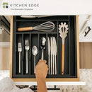 Premium Silverware, Flatware and Utensil Organizer for Kitchen Drawers, Food-Safe Contract Grade, Expandable from 14.5 to 25 In, Black Bamboo by CozyNest Decor