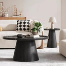 win2win Nesting Coffee Table Set of 2, Modern Coffee Table with Marble Veneer, Fluted Round Tea Table and End Table Set, Minimalist Center Tables for Living Room, Office, Black by CozyNest Decor