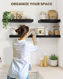 Marsmiles 55" Floating Shelves for Wall, Wooden Shelves with Invisible Brackets Set of 2, Rustic Farmhouse Wall Mounted Shelf for Kitchen Bathroom Living Room Study, Black by CozyNest Decor
