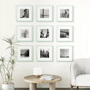 Vittanly 12x12 Picture Frames Set of 9, Shatter Resistant Plexiglass, Display 8x8 Pictures with Mat or 12x12 without Mat, Photo Frames for Wall Mount, Engineered Wood, Vintage Green by CozyNest Decor