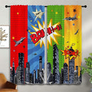 Superhero Rod Pocket Blackout Curtains for Boy Girl Bedroom, City War Explosion Comics Art Thermal Insulated Home Window Drapes for Living Room Darkening, 42x45 inch by TinyTreasures Baby Boutique
