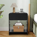 Fluted Nightstand with Charging Station, Mid Century Modern Bed Side Table End Table with Drawer Storage, Large Wooden Night Stands Bedside for Bedroom Living Room Sofa Office, Black by CozyNest Decor