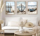 3Pcs Nautical Beach Wall Art Sailboat Paddle and Anchor Paintings Pictures Wall Decor Nautical Coastal Posters Prints Artwork for Living Room Bedroom Home Office Corridor Home Decroation Unframed by CozyNest Decor